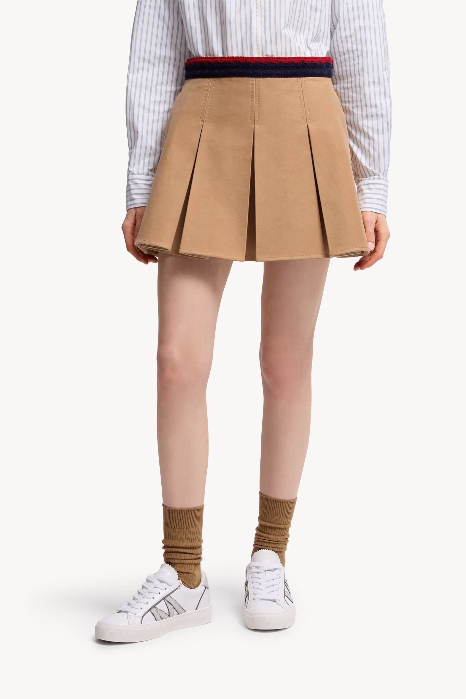 Mini-jupe plissée en gabardine de coton Femmes Beige Moncler 3